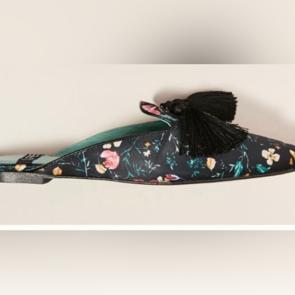 Anthropologie Floral Tasseled Slides size 36 New - Picture 2 of 8